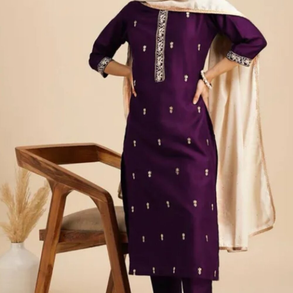 Festive Art Silk Salwar Kameez in Deep Purple